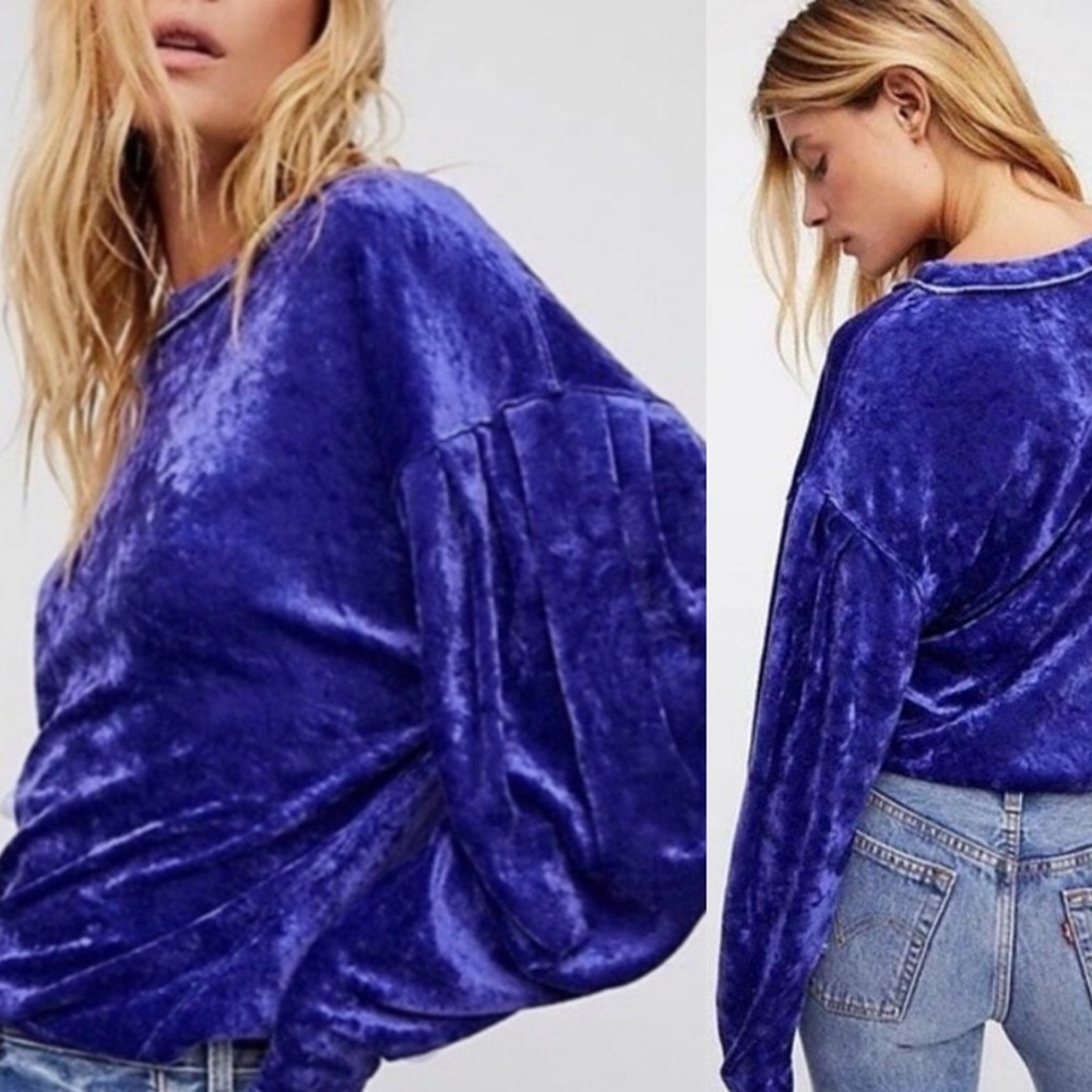 We the Free Milan Crushed Purple Velvet Dolman Long Sleeve Top - S
